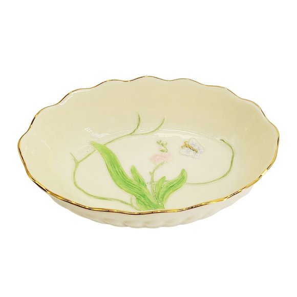 Lenox NIB Bone China Butterfly Candy Dish Ivory Porcelain 24K Gold Trim Oval - Picture 2 of 6